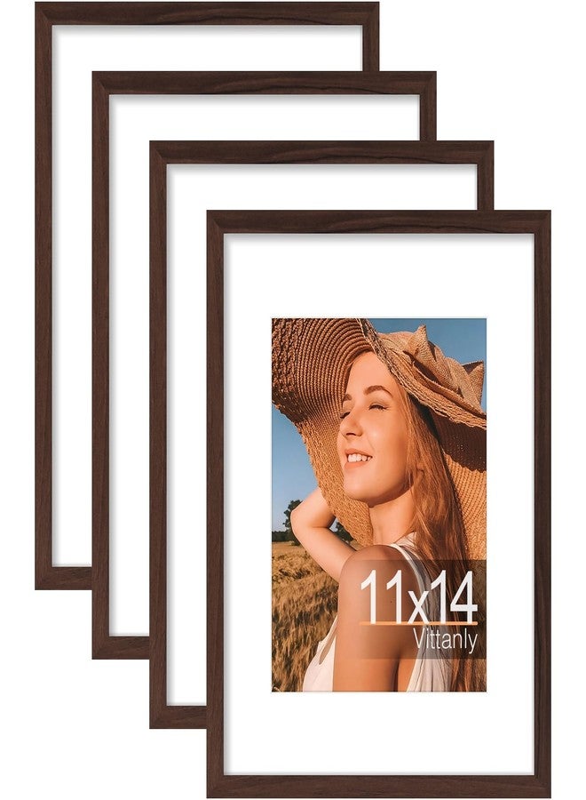 Vittanly مجموعة إطارات صور فيتانلي مقاس 11×14 بوصة، 4 قطع، لعرض صور مقاس 8×10 بوصة مع إطار داخلي أو 11×14 بوصة بدون إطار داخلي، مصنوعة من الخشب المصنّع مع زجاج شبكي مقاوم للكسر، إطارات صور جدارية أو مكتبية، لون بني - Image 1